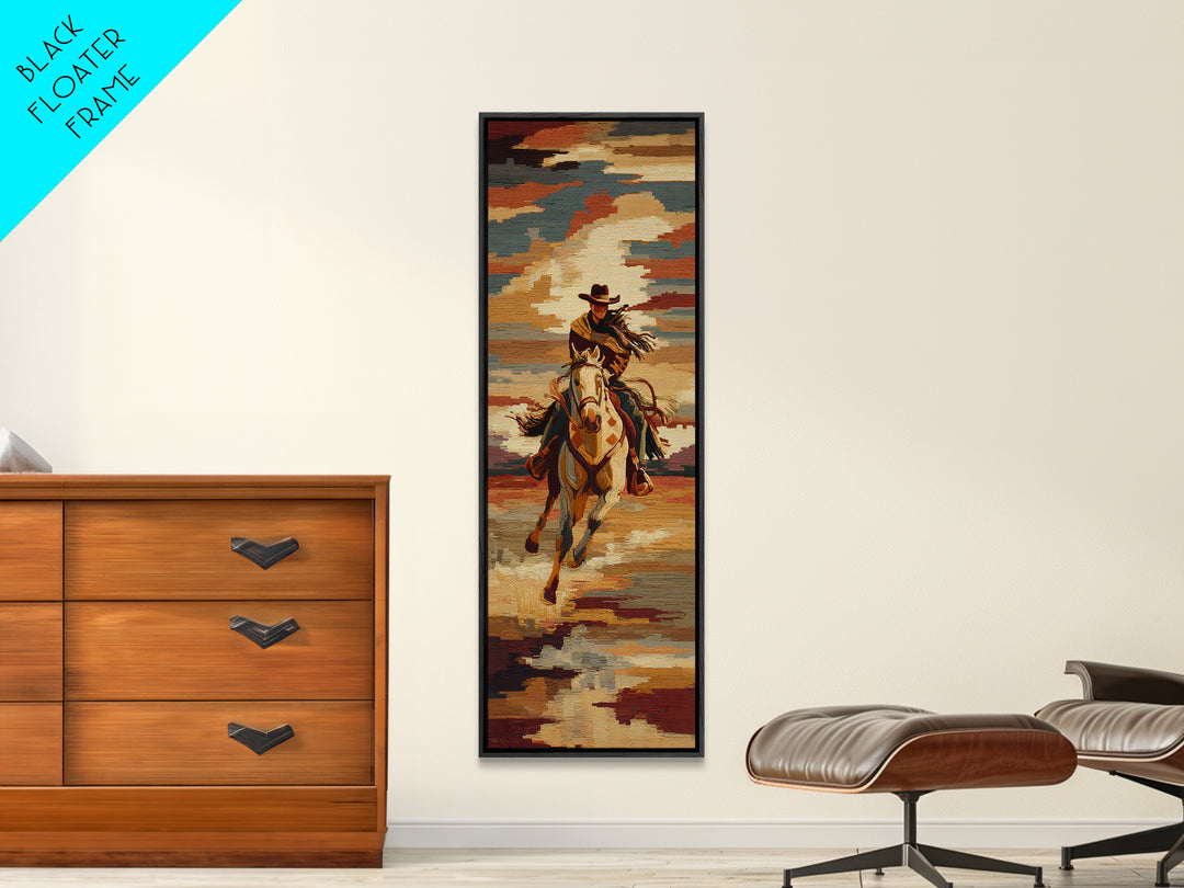 Southwestern Blanket Pattern Framed Canvas Print, Western Art, Textured Painting, Southwestern Decor, Fine Art, Frontier, WES-1x3-53