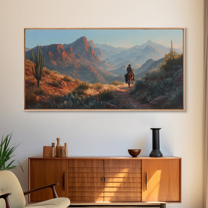 Cactus and Red Rock Canyon Landscape Framed Canvas Print, Western Art, Original Art, Southwestern Decor, Oil Painting, Frontier, WES-2x1-25