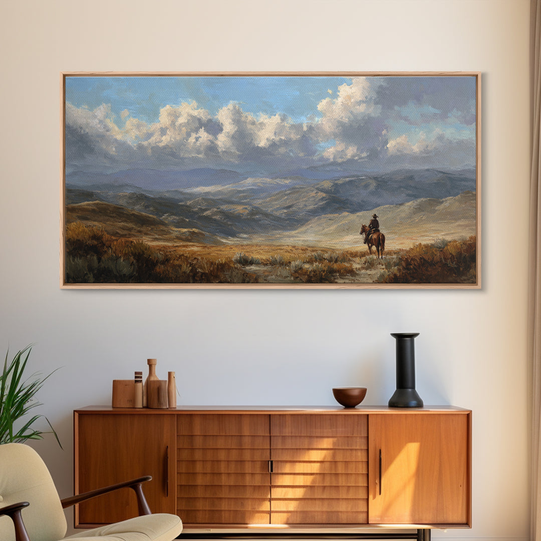 Eagle Flying Above Mountain Ridge Framed Canvas Print, Western Art, Painting, Southwestern Decor, Fine Art, Frontier, WES-2x1-33