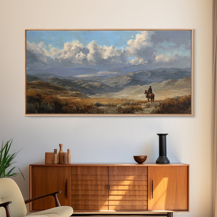 Eagle Flying Above Mountain Ridge Framed Canvas Print, Western Art, Painting, Southwestern Decor, Fine Art, Frontier, WES-2x1-33