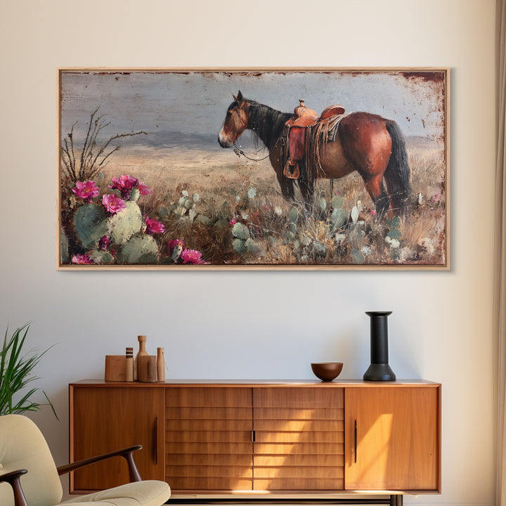 Prickly Pear Cactus Framed Canvas Print, Western Art, Oil Painting, Southwestern Decor, Frontier, Digital Download Art, WES-2x1-60