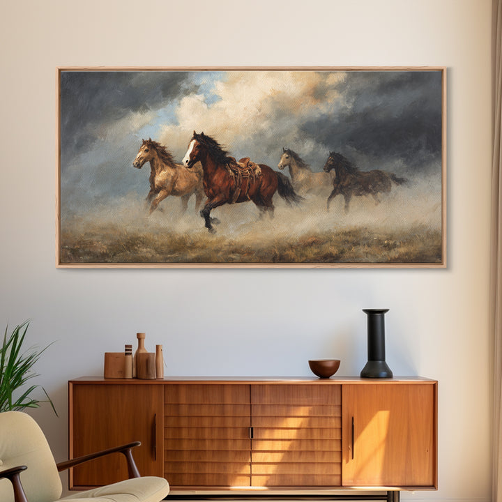 Wild Mustang Herd Canvas Print, Western Art, Original Art, Southwestern Decor, Frontier, Landscape, Native American Art, WES-2x1-70