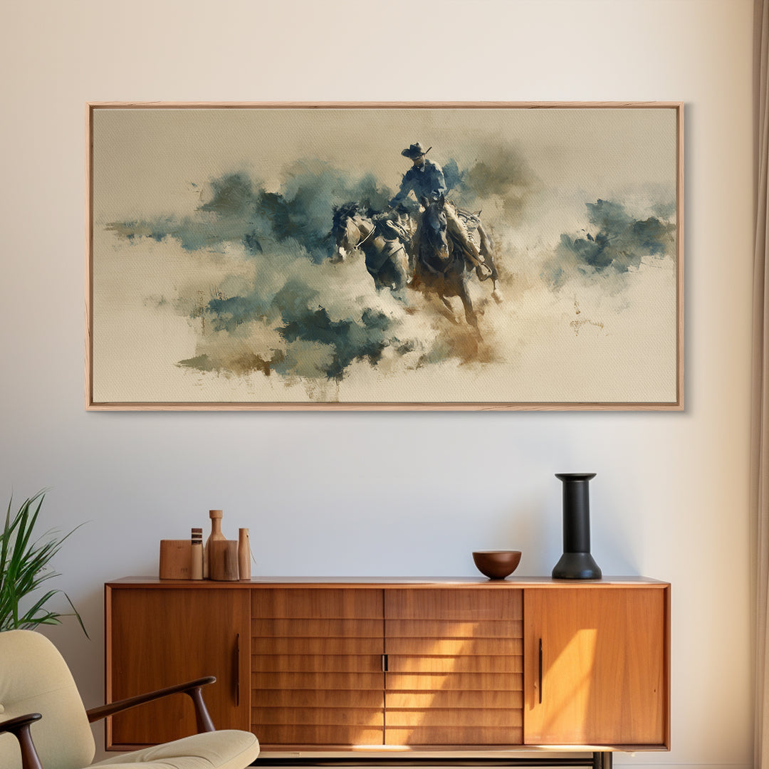 Rodeo Rider Mid Motion Canvas Print, Western Art, Western Wall Art, Southwestern Decor, Oil Painting, Frontier, Western Print, WES-2x1-77