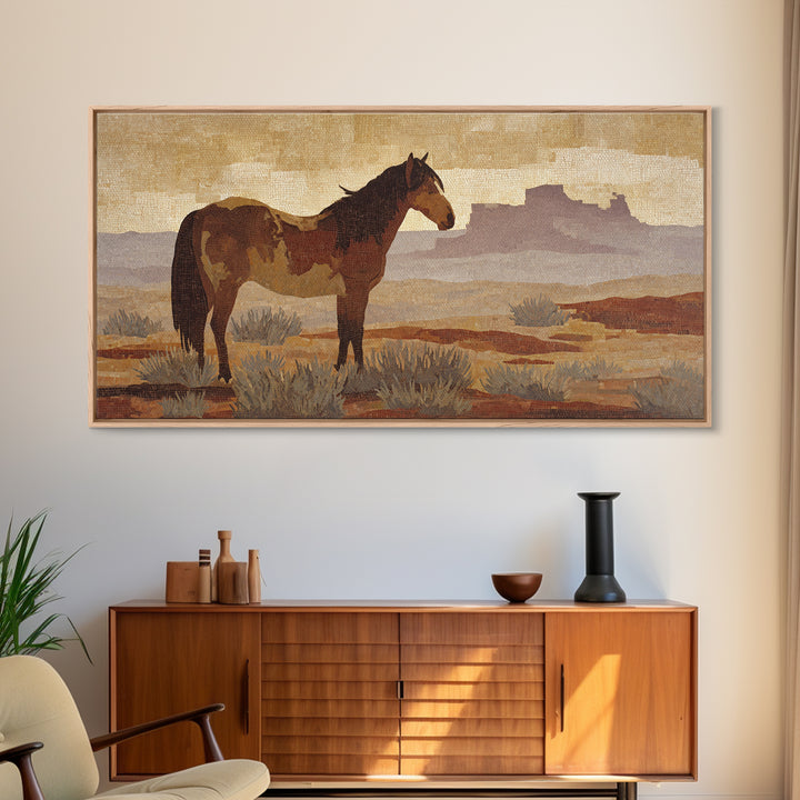 Eagle Flying Above Mountain Ridge Framed Canvas Print, Western Art, Painting, Southwestern Decor, Fine Art, Frontier, WES-2x1-9