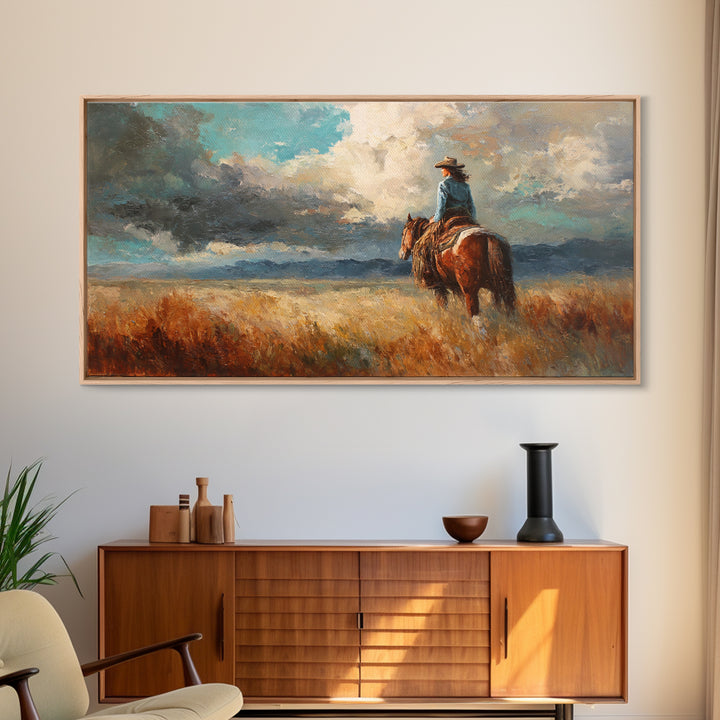 Cowgirl Portrait with Turquoise Jewelry Canvas Print, Western Art, Western, Southwestern Decor, Frontier, Native American Art, WES-2x1-98