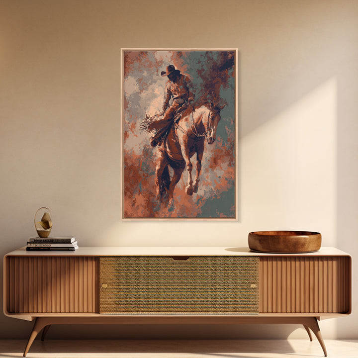 Rodeo Rider Mid Motion Canvas Print, Western Art, Cowboy Art, Southwestern Decor, Fine Art, Frontier, Rustic Wall Art, WES-2x3-65