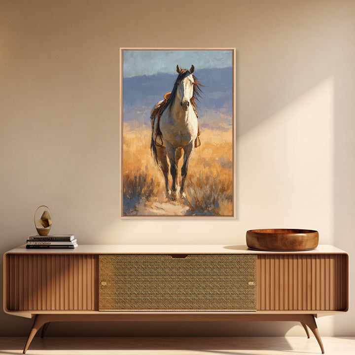 Buckskin Horse in Golden Prairie Light Framed Canvas Print, Western Art, Western Print, Southwestern Decor, Fine Art, Frontier, WES-2x3-87