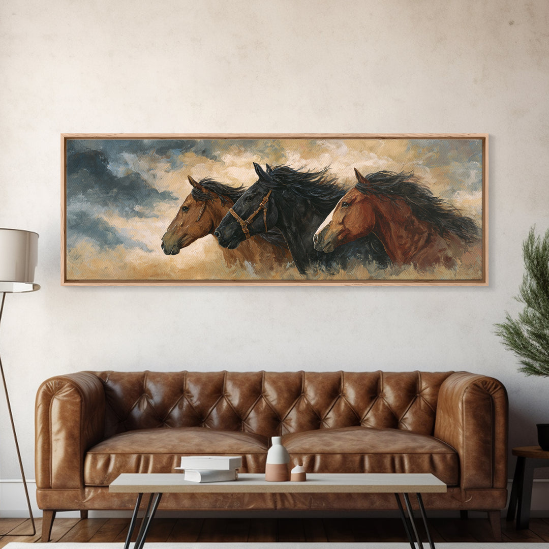 Black Horse Portrait Framed Canvas Print, Western Art, Printable Wall Art, Southwestern Decor, Frontier, Downloadable Art, WES-3x1-10