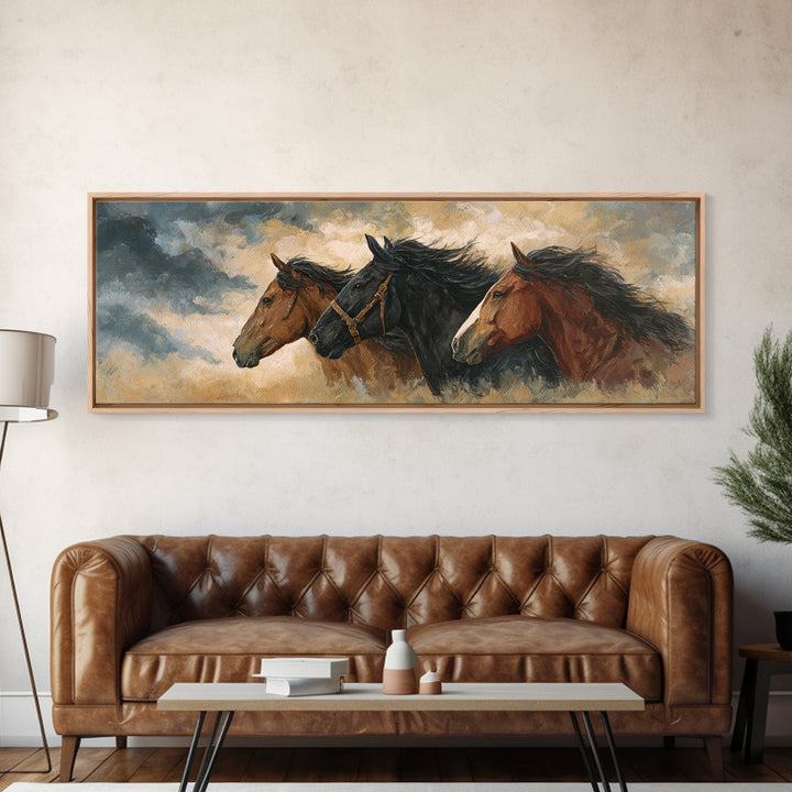 Black Horse Portrait Framed Canvas Print, Western Art, Printable Wall Art, Southwestern Decor, Frontier, Downloadable Art, WES-3x1-10