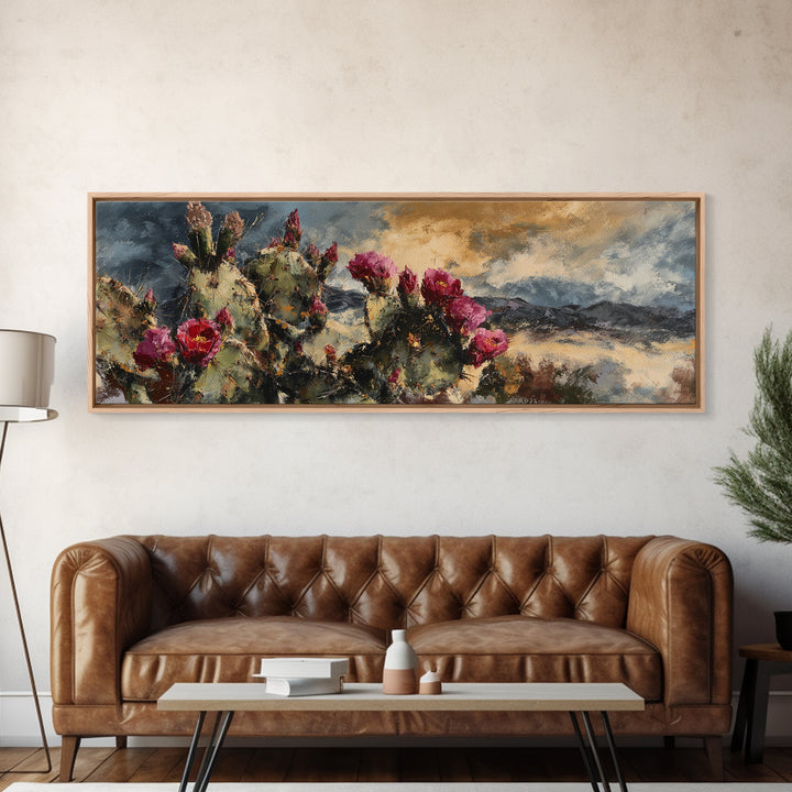 Prickly Pear Cactus Framed Canvas Print, Western Art, Rustic Wall Art, Southwestern Decor, Watercolor Art, Frontier, WES-3x1-32