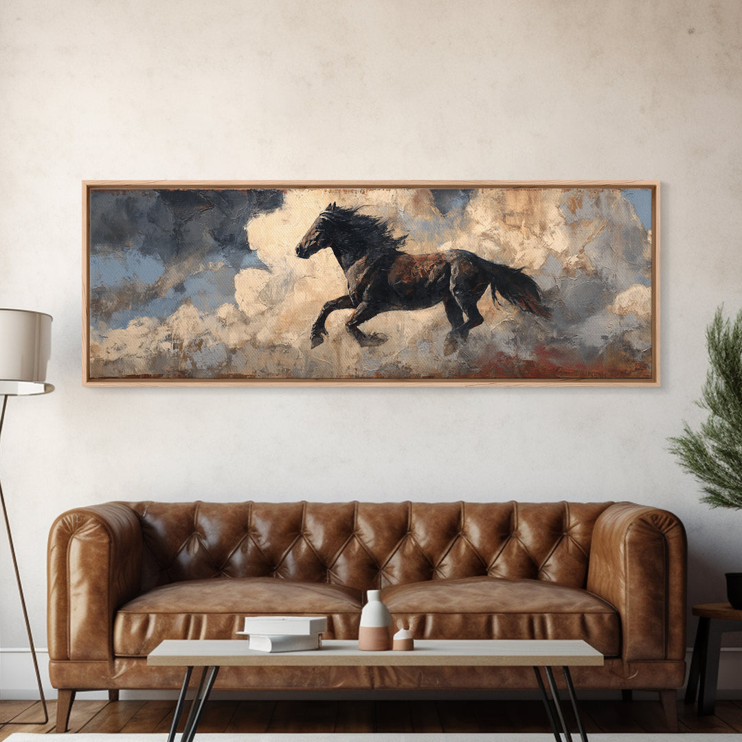Buffalo Silhouette Beneath Enormous Sky Canvas Print, Western Art, Textured Painting, Southwestern Decor, Fine Art, Frontier, WES-3x1-48
