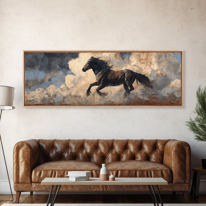 Buffalo Silhouette Beneath Enormous Sky Canvas Print, Western Art, Textured Painting, Southwestern Decor, Fine Art, Frontier, WES-3x1-48
