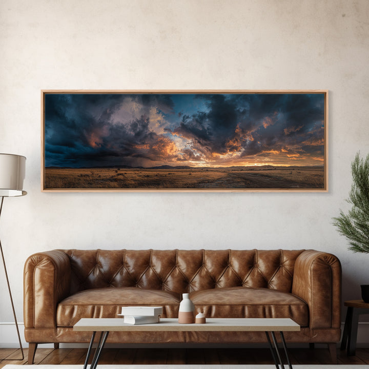 Cowboy Campfire under Starry Sky Canvas Print, Western Art, Western Prints, Southwestern Decor, Frontier, Luxury Decor, WES-3x1-6