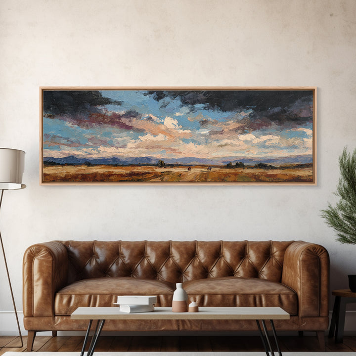 Train Crossing Western Plains Framed Canvas Print, Western Art, Contemporary Art, Southwestern Decor, Fine Art, Frontier, WES-3x1-63