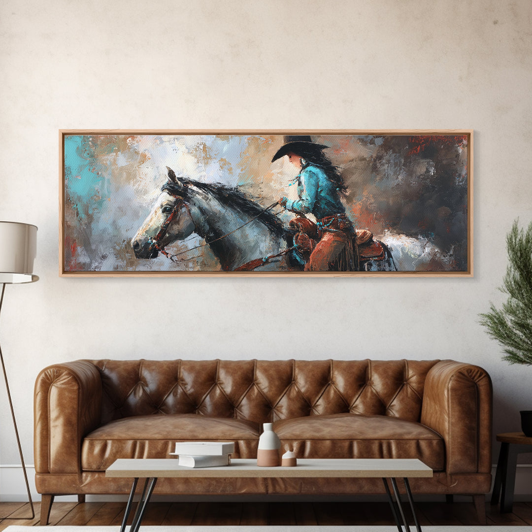 Cowgirl Portrait with Turquoise Jewelry Canvas Print, Western Art, Wall Art, Southwestern Decor, Oil Painting, Frontier, WES-3x1-70