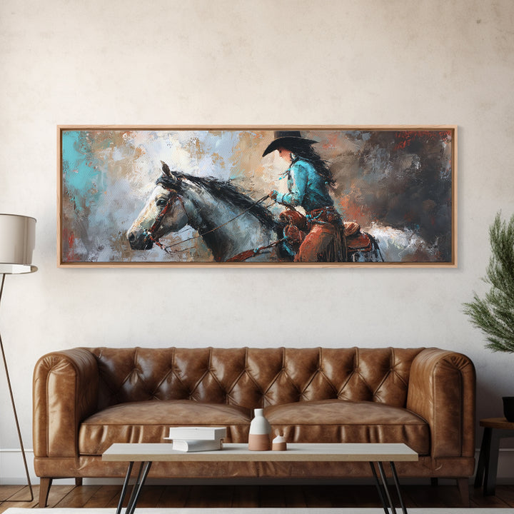 Cowgirl Portrait with Turquoise Jewelry Canvas Print, Western Art, Wall Art, Southwestern Decor, Oil Painting, Frontier, WES-3x1-70