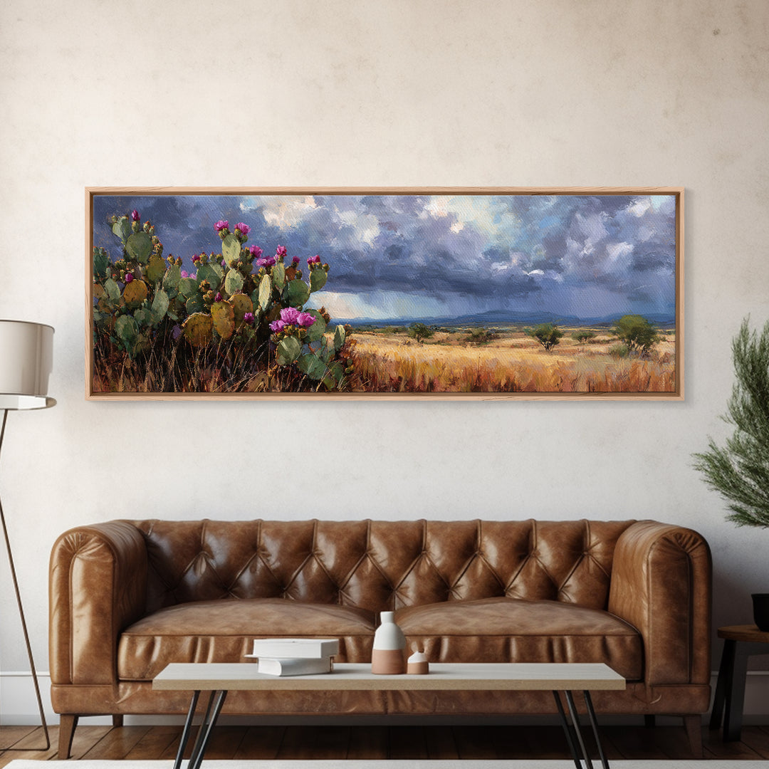 Prickly Pear Cactus Canvas Print, Western Art, Painting, Southwestern Decor, Fine Art, Frontier, Trendy Wall Art, Cowboy Art, WES-3x1-80