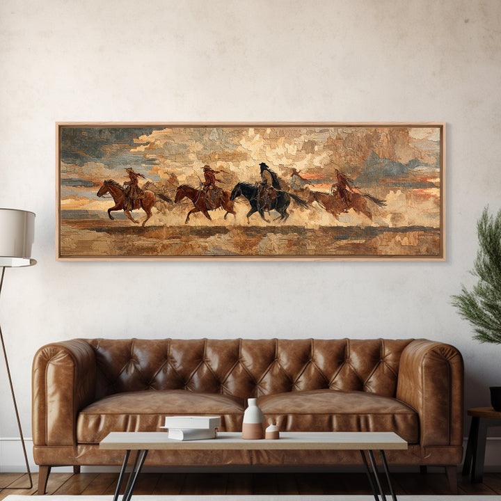 Southwestern Blanket Pattern Framed Canvas Print, Western Art, Trendy Wall Art, Southwestern Decor, Fine Art, Frontier, WES-3x1-9