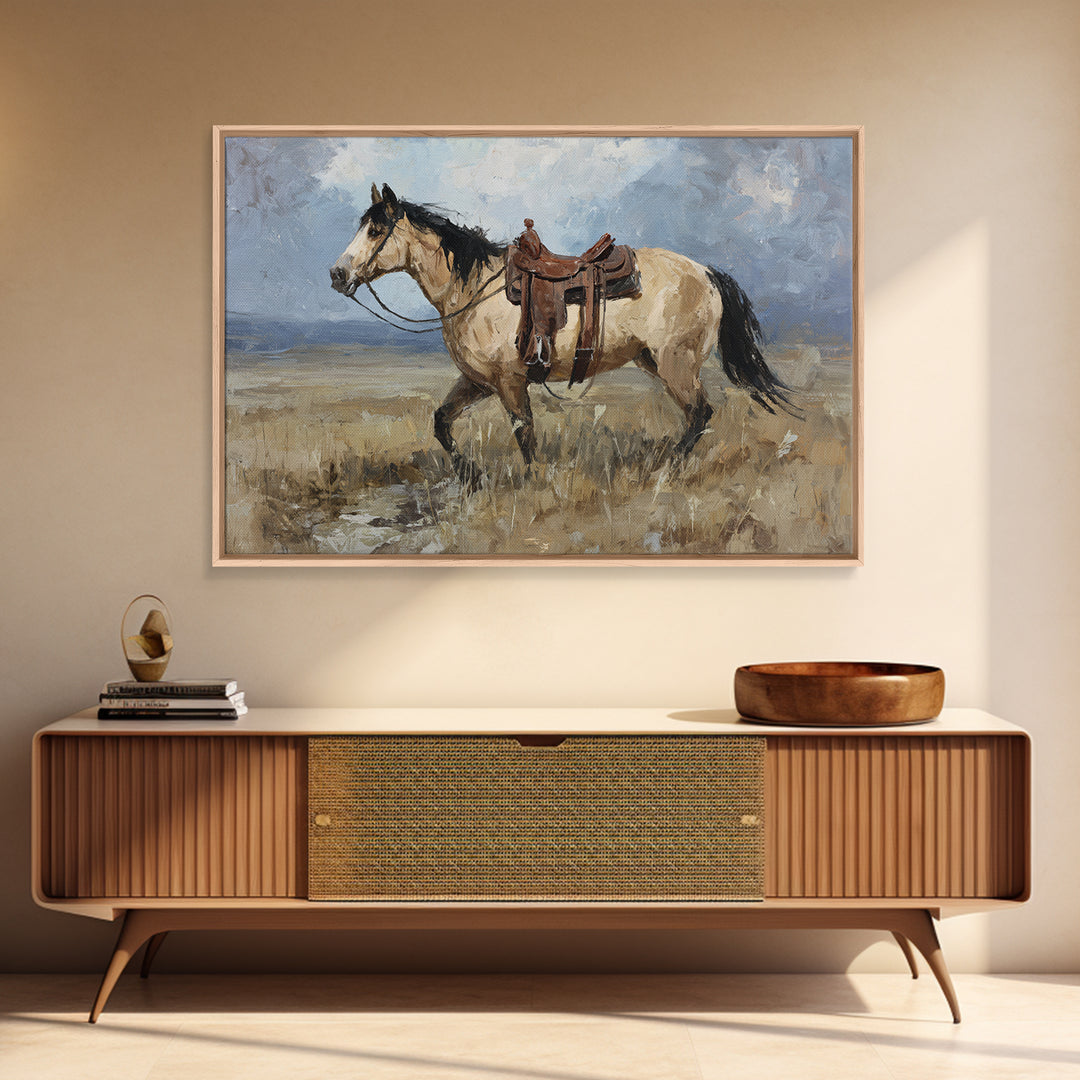 Buckskin Horse in Golden Prairie Light Canvas Print, Western Art, Modern Decor, Southwestern Decor, Fine Art, Frontier, WES-3x2-11