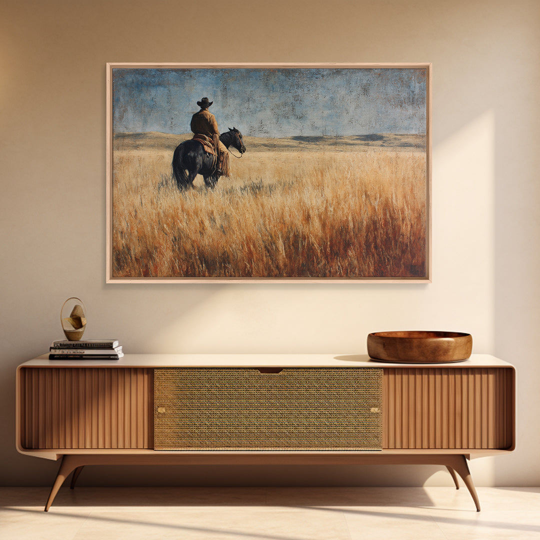 Golden Wheat Field Canvas Print, Western Art, Horse Art, Southwestern Decor, Abstract Art, Frontier, Room Decor, WES-3x2-52