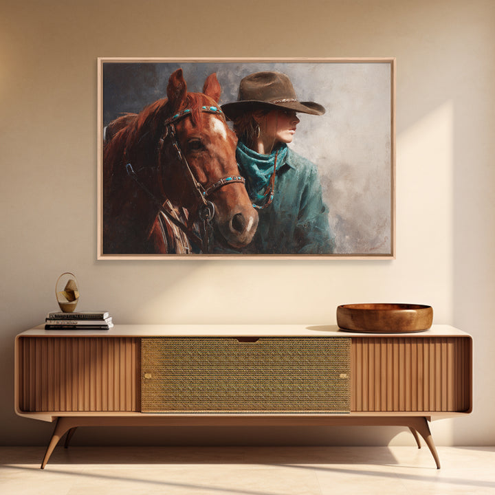 Cowgirl Portrait with Turquoise Jewelry Canvas Print, Western Art, Southwestern Decor, Fine Art, Frontier, Boho Decor, WES-3x2-58