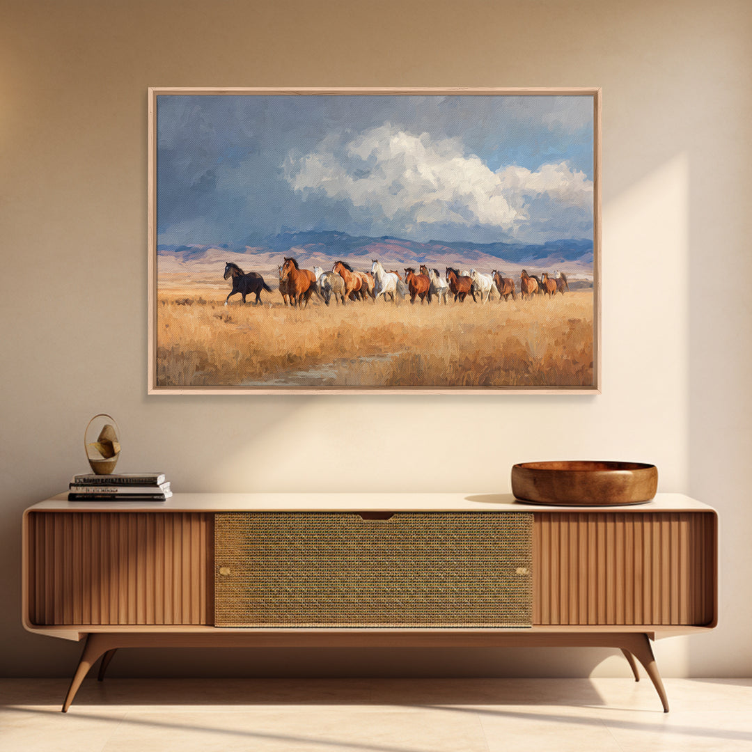 Wild Mustang Herd Framed Canvas Print, Western Art, Western Wall Decor, Southwestern Decor, Fine Art, Frontier, WES-3x2-78