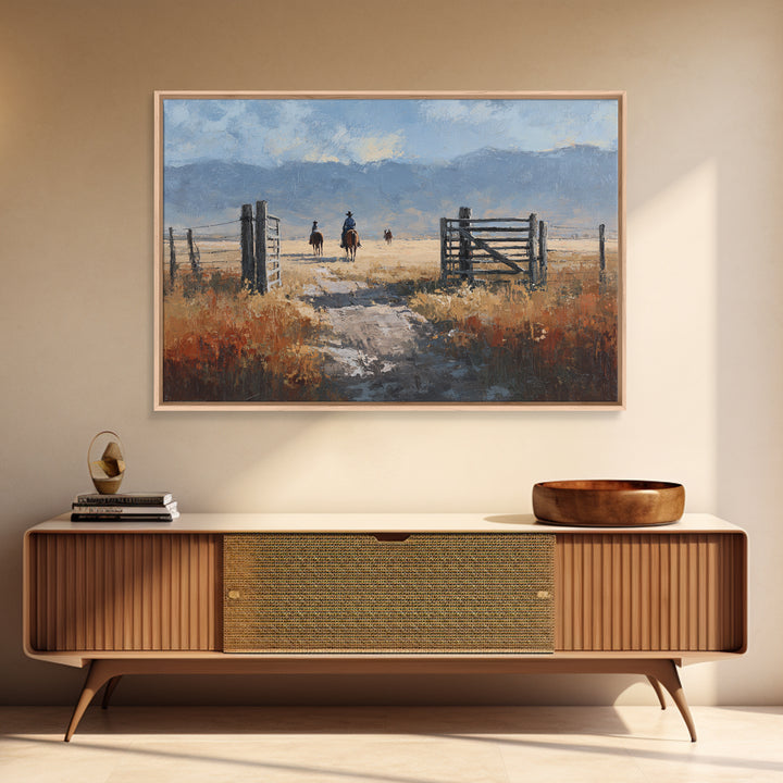 Sun Bleached Ranch Gate Framed Canvas Print, Western Art, Western Wall Art, Southwestern Decor, Watercolor Art, Frontier, WES-3x2-91