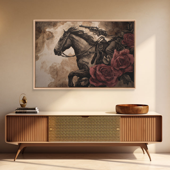 Old Revolver and Roses Framed Canvas Print, Western Art, Printable Art, Southwestern Decor, Frontier, Western Home Decor, WES-3x2-95