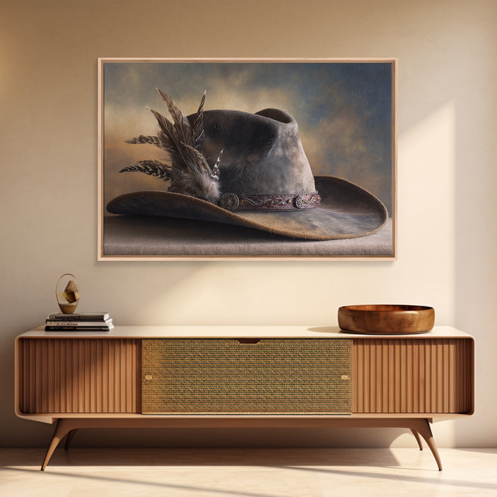 Cowboy Hat with Feathers and Beads Canvas Print, Western Art, Western Print, Southwestern Decor, Fine Art, Frontier, WES-3x2-98