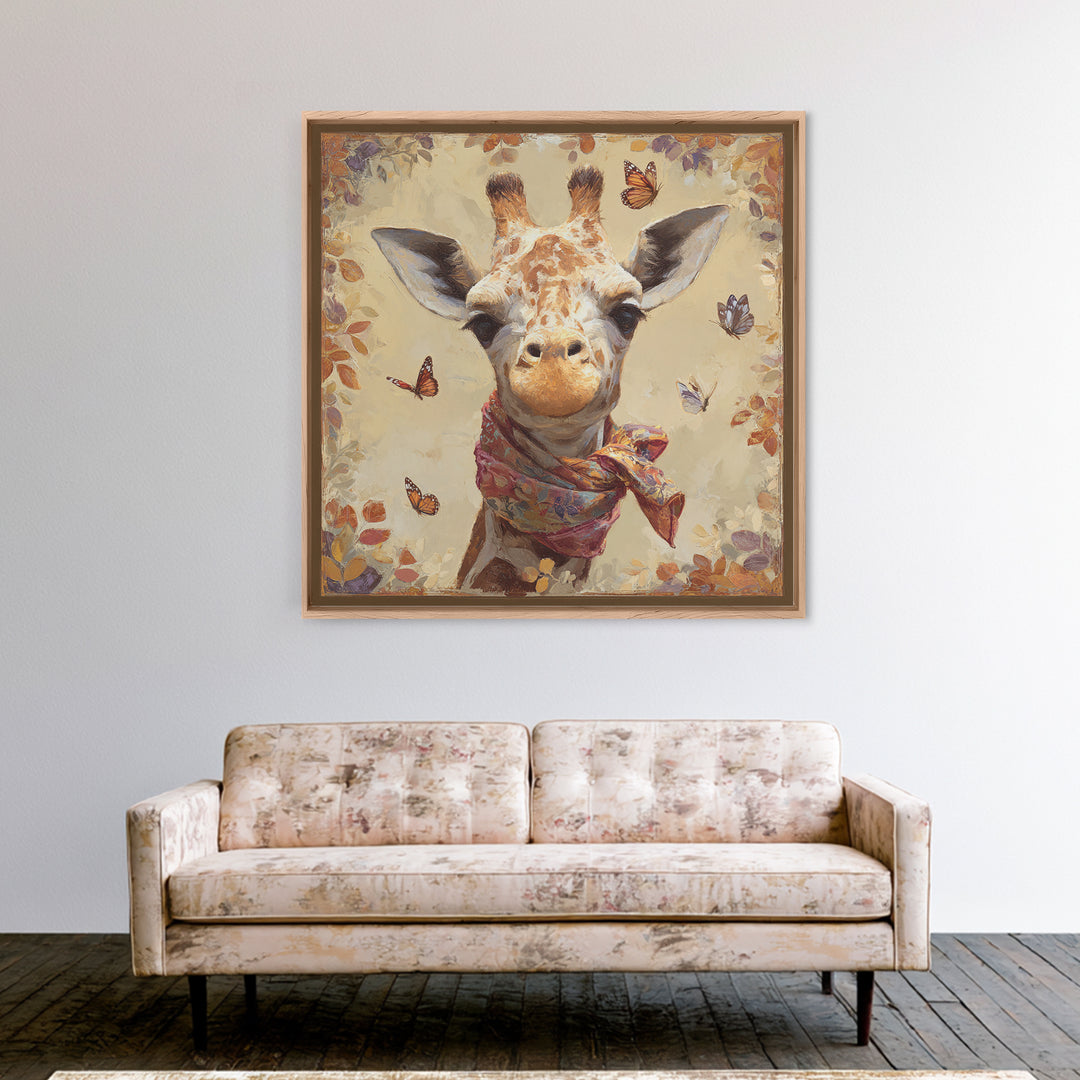 Giraffe with Scarf and Butterflies Canvas Print, Whimsical Art, Nursery Wall Decor, Living Room Decor, Fine Art, Wonder, WHI-1x1-10