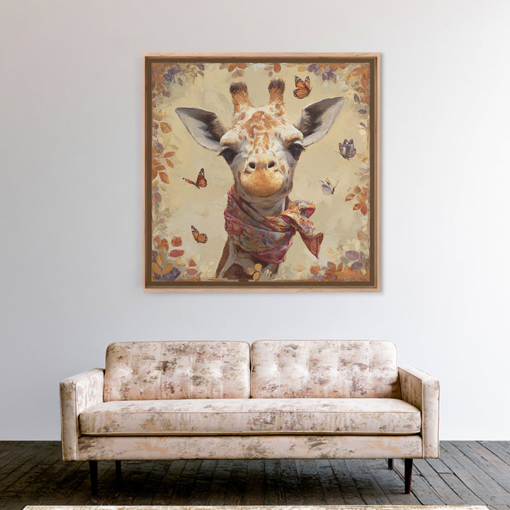 Giraffe with Scarf and Butterflies Canvas Print, Whimsical Art, Nursery Wall Decor, Living Room Decor, Fine Art, Wonder, WHI-1x1-10