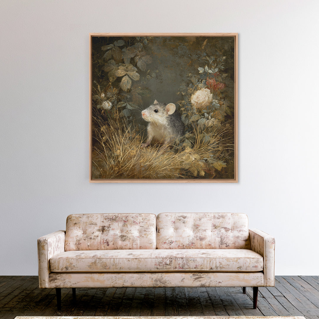 Mouse Ballerina in a Rose Garden Framed Canvas Print, Whimsical Art, Digital Print, Living Room Decor, Watercolor Art, Wonder, WHI-1x1-11