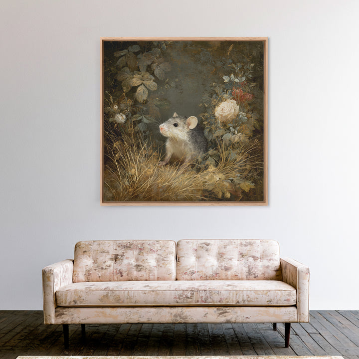 Mouse Ballerina in a Rose Garden Framed Canvas Print, Whimsical Art, Digital Print, Living Room Decor, Watercolor Art, Wonder, WHI-1x1-11