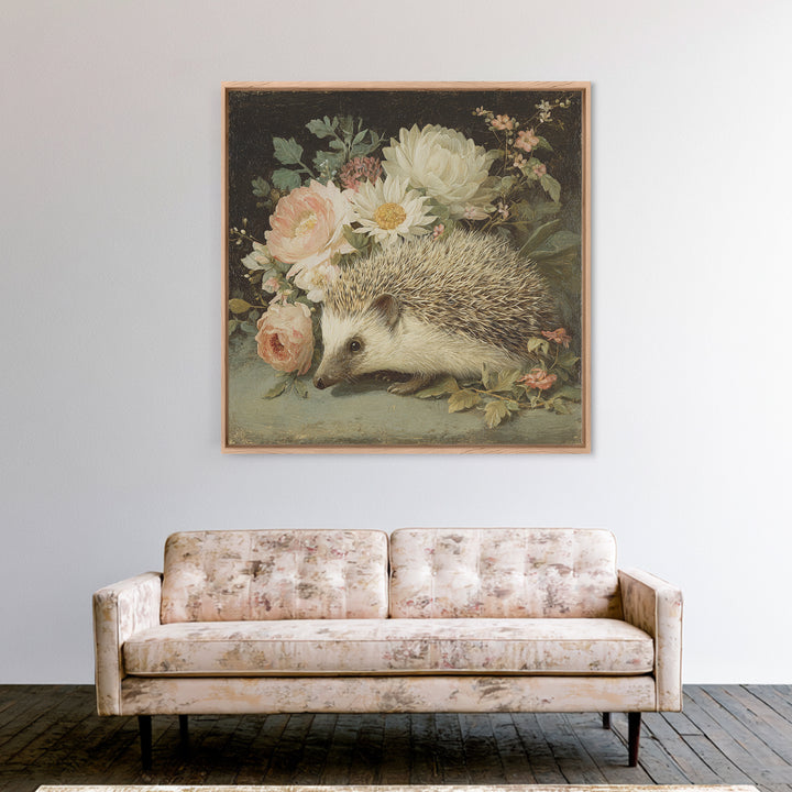 Hedgehog Carrying Wildflowers Canvas Print, Whimsical Art, Whimsical, Living Room Decor, Watercolor Art, Wonder, Nursery Art, WHI-1x1-15