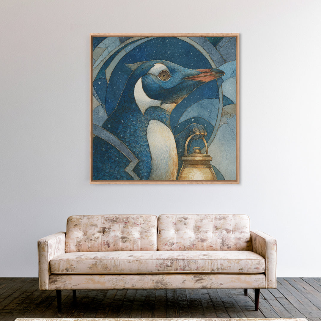 Penguin Holding a Lantern Canvas Print, Whimsical Art, Gallery Decor, Living Room Decor, Fine Art, Wonder, Wall Art, Home Decor, WHI-1x1-17