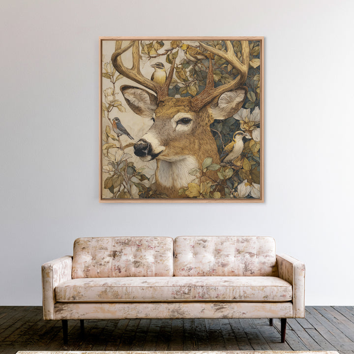 Deer with Antlers Full of Birds Canvas Print, Whimsical Art, Printable Art, Living Room Decor, Watercolor Art, Wonder, WHI-1x1-19