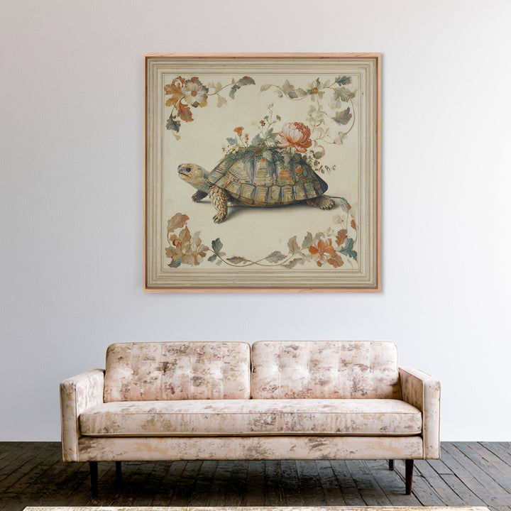 Turtle with Garden Growing on Shell Canvas Print, Whimsical Art, Dopamine Decor, Living Room Decor, Fine Art, Wonder, WHI-1x1-22