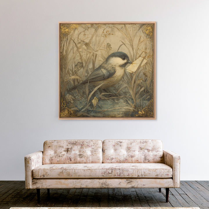 Bird Delivering a Tiny Love Letter Canvas Print, Whimsical Art, Nursery Wall Art, Living Room Decor, Fine Art, Wonder, WHI-1x1-23