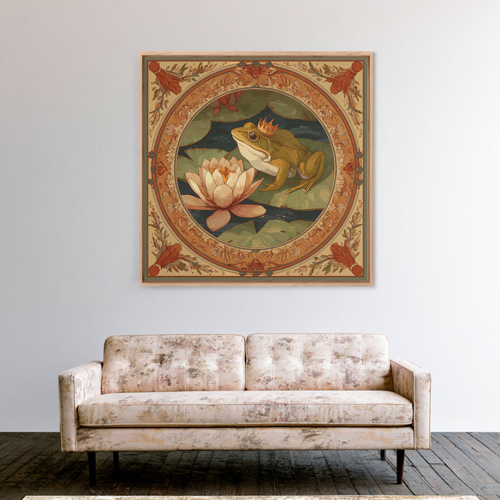 Frog Prince on a Lily Pad Framed Canvas Print, Whimsical Art, Gallery Decor, Living Room Decor, Fine Art, Wonder, Wall Art, WHI-1x1-32