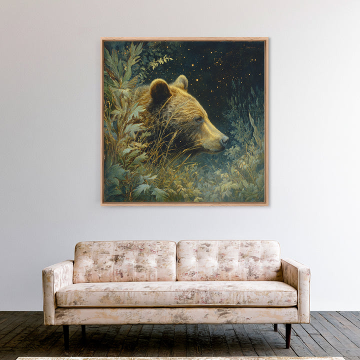 Bear Painting Stars Onto the Night Sky Framed Canvas Print, Whimsical Art, Living Room Decor, Abstract Art, Wonder, WHI-1x1-33