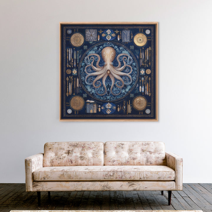 Octopus Conductor with Tiny Instruments Framed Canvas Print, Whimsical Art, Bird Art, Living Room Decor, Abstract Art, Wonder, WHI-1x1-42