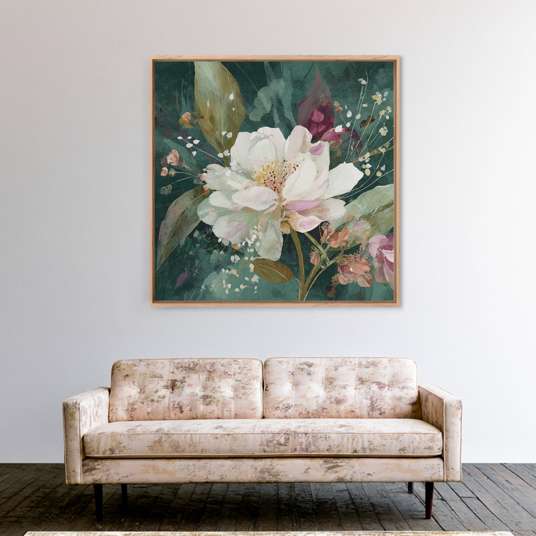 Magical Umbrella Raining Flowers Framed Canvas Print, Whimsical Art, Nursery Wall Art, Living Room Decor, Fine Art, Wonder, WHI-1x1-44