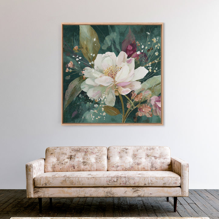 Magical Umbrella Raining Flowers Framed Canvas Print, Whimsical Art, Nursery Wall Art, Living Room Decor, Fine Art, Wonder, WHI-1x1-44