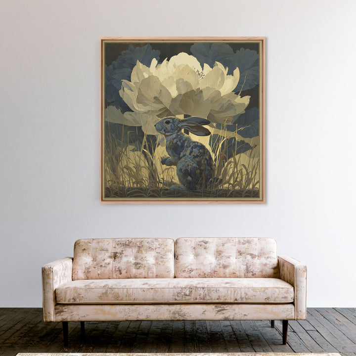 Rabbit Reading Beneath a Giant Flower Canvas Print, Whimsical Art, Fine Art Print, Living Room Decor, Watercolor Art, Wonder, WHI-1x1-5