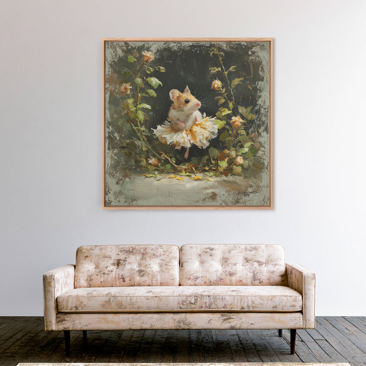 Mouse Ballerina in a Rose Garden Canvas Print, Whimsical Art, Gallery Decor, Living Room Decor, Fine Art, Wonder, Wall Art, WHI-1x1-59