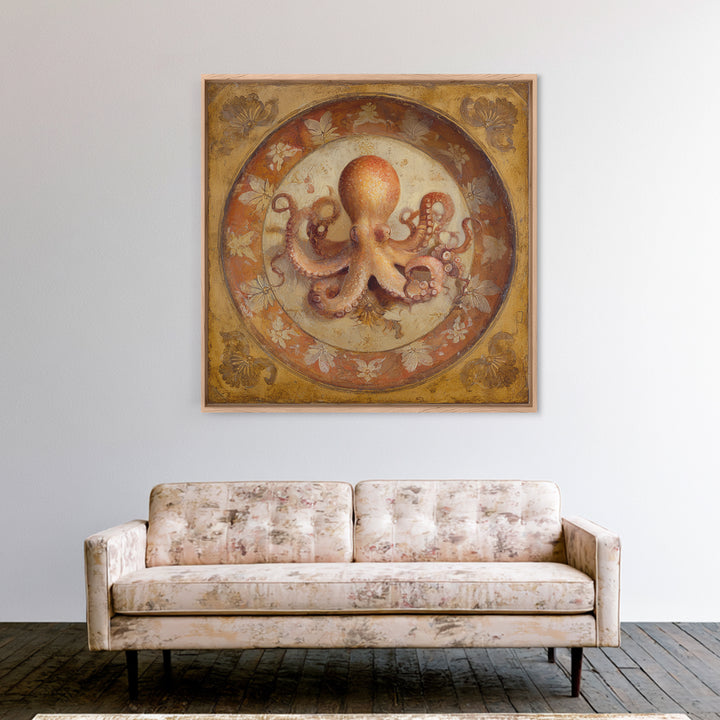 Octopus Conductor with Tiny Instruments Framed Canvas Print, Whimsical Art, Bird Art, Living Room Decor, Abstract Art, Wonder, WHI-1x1-66