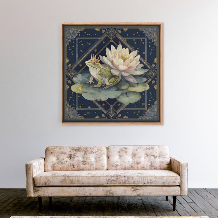 Frog Prince on a Lily Pad Framed Canvas Print, Whimsical Art, Fine Art Print, Living Room Decor, Fine Art, Wonder, Prints, WHI-1x1-80
