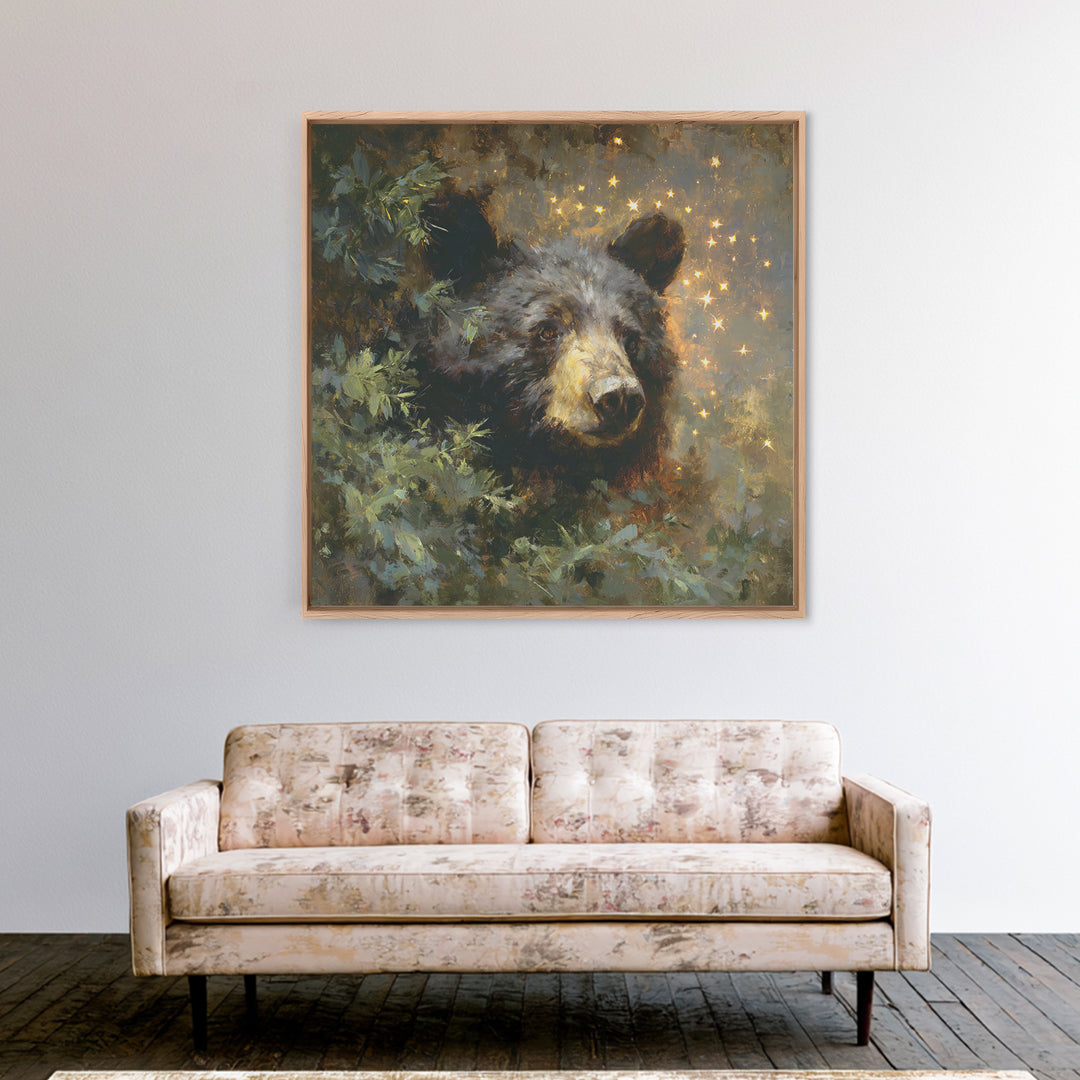 Bear Painting Stars Onto the Night Sky Canvas Print, Whimsical Art, Prints, Living Room Decor, Fine Art, Wonder, Printable Art, WHI-1x1-81