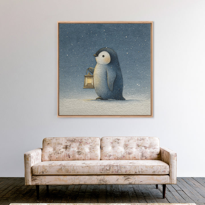 Penguin Holding a Lantern Canvas Print, Whimsical Art, Contemporary Art, Living Room Decor, Fine Art, Wonder, Art Nouveau, WHI-1x1-89
