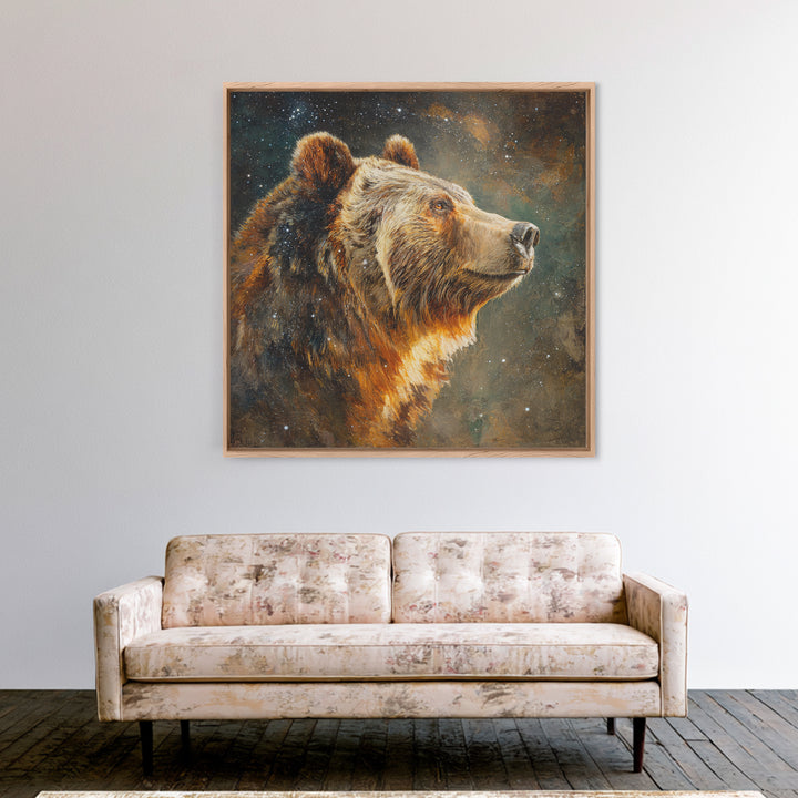 Bear Painting Stars Onto the Night Sky Canvas Print, Whimsical Art, Statement Artwork, Living Room Decor, Fine Art, Wonder, WHI-1x1-9